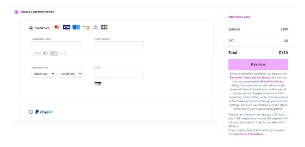 Choose A Payment Method on Elementor Choose A Payment Method on Elementor